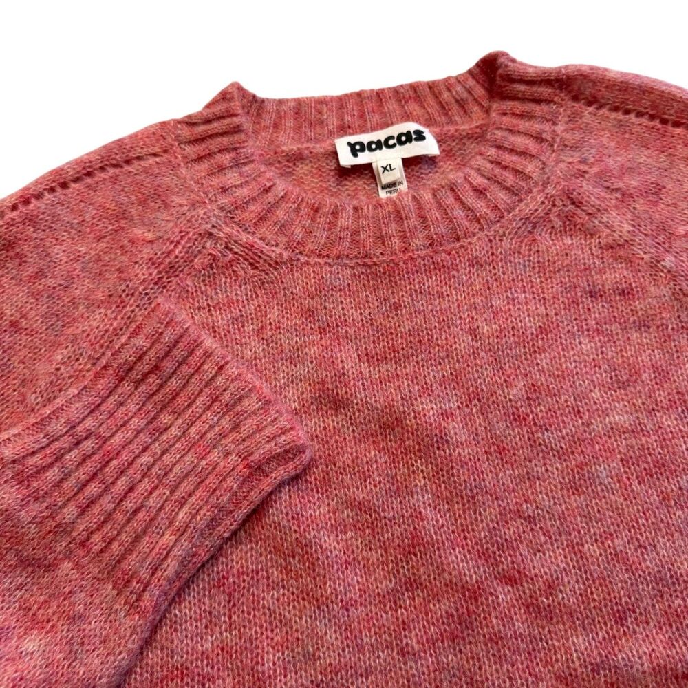 Pacas Sweater Baby Alpaca Merino Wool Coral Crewneck Pointelle Sleeves Womens XL - Picture 2 of 9